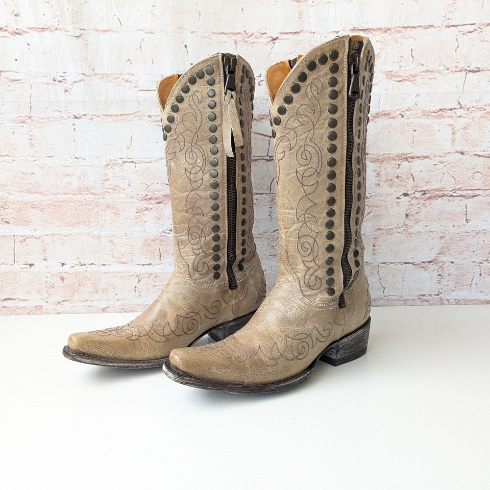 Old Gringo Hilary BONE STUDDED Distressed Cowboy Boots 6.5/ 6
